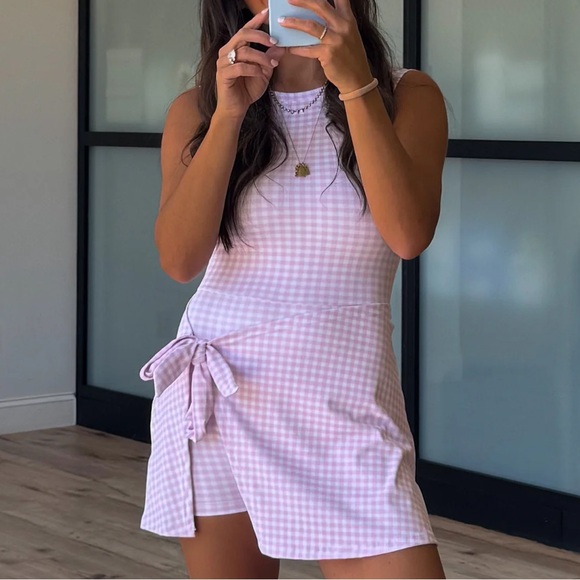 Sleeveless Lilac Gingham Romper with Side Tie - Picture 6 of 6